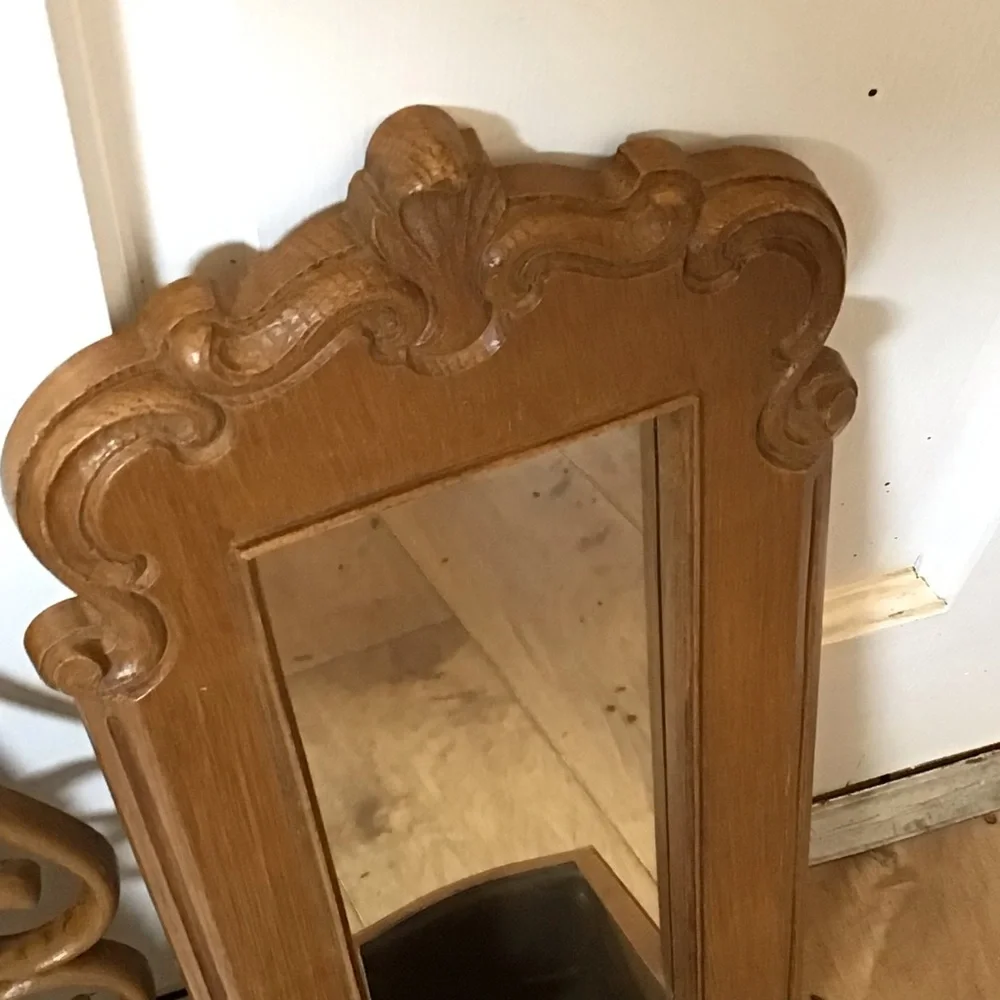 Vintage Homco Syroco Faux Wood Rattan Wall Mirrors Set Pocket Planter Shelf 1981